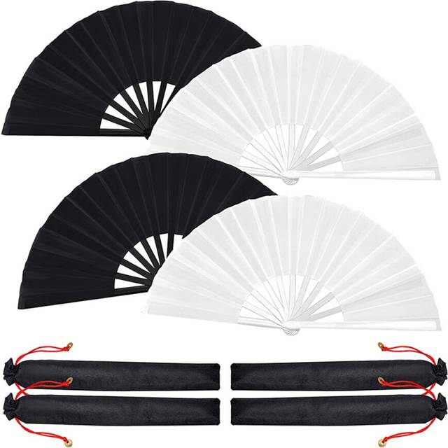 4 Pcs Large Folding Fan Silk Hand Fan Chinese Japanese Kung Fu Tai Chi Handheld Fan Folding Dancing Prop Craft Fan(A)