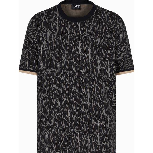 EA7 for man. 7M000099_AF13960 T-shirt in black jacquard fabric (L), Casual, Cotton, Short sleeve
