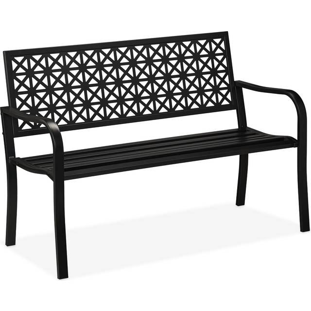 Garden Bench, 2-Seater, Patio & Balcony, Steel, Geometric Design, hwd: 85x127x62 cm, Outdoor Seating, Black - Relaxdays