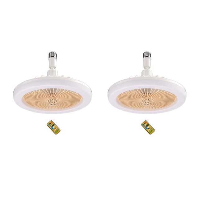 2X Ceiling Fan with Remote Control and Light 30W LED Lamp Smart Silent E27 Converter Base Cream Color