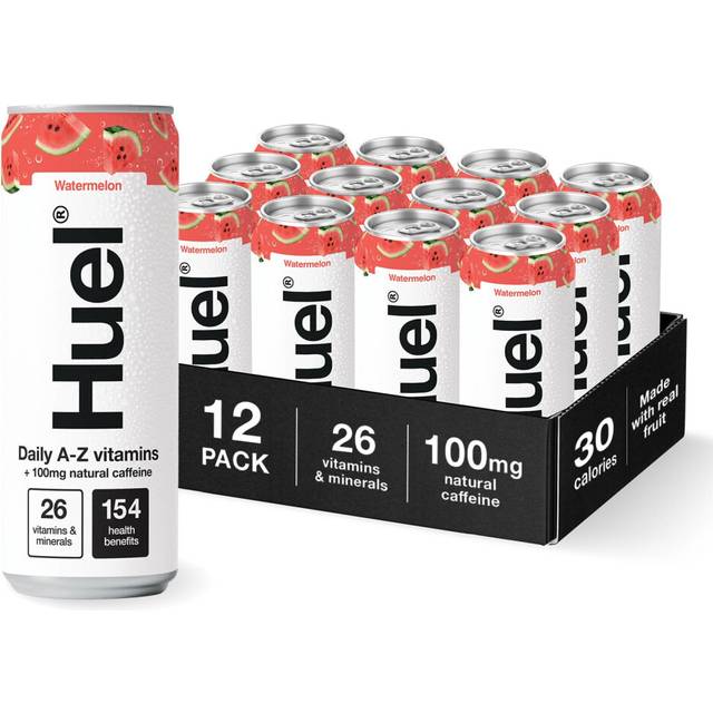 Huel Daily A-Z Vitamins Energy Drink, 12 x 330ml Cans, Watermelon Sparkling Multivitamin Energy Drink, Fizzy Drinks Made with Real Fruit, Rich in