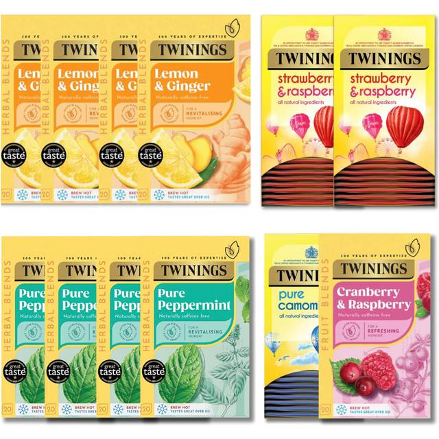 Twinings Lemon & Ginger, Pure Peppermint, Pure Camomile, Cranberry & Raspberry, Strawberry & Raspberry Individually Wrapped Envelopes 240 Tea Bags
