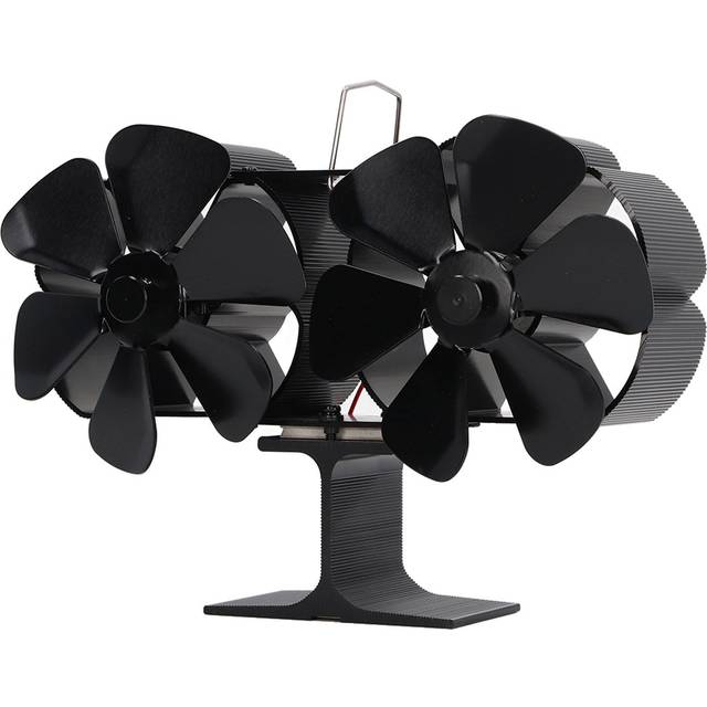 6 Blades Heat Powered Stove Fan Dual Head Fireplace Fan Home Non Electric Fan Black