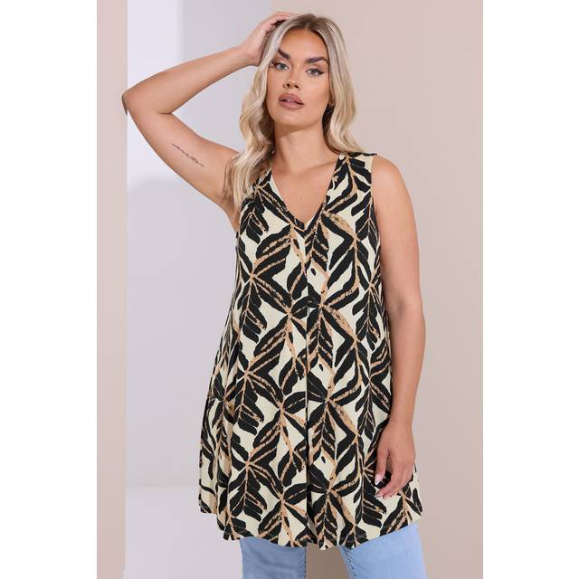 Yours Curve Black Abstract Pleat Front Swing Vest Top, Women's Curve & Plus Size, Yours - 26-28