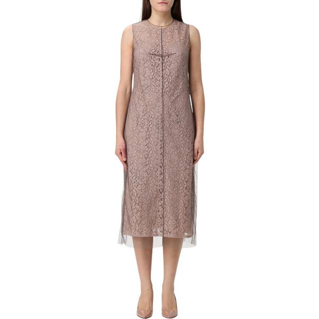 Womens Lace Midi Dress with Tulle Overlay Wo - Blush Pink Dresses - Multi - 38