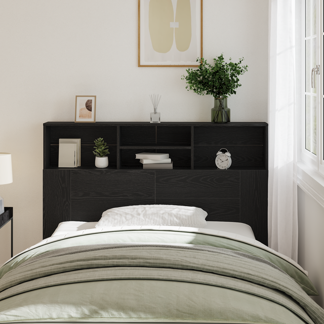 vidaXL Headboard Cabinet - Black Oak, 140 x 19 x 103.5 cm, Made from Engineered Wood.