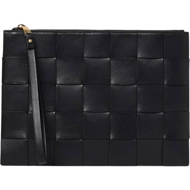 Womens Intrecciato Leather Clutch Woven Design Wo - Black Clutch Bags - One Size