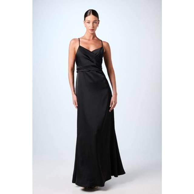 Wrap Waist Satin Cami Bridesmaids Dress - Black - 10