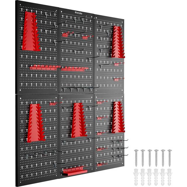 TecTake Tool Pegboard Jonah - Hooks And Holders - Set Of 6, Black