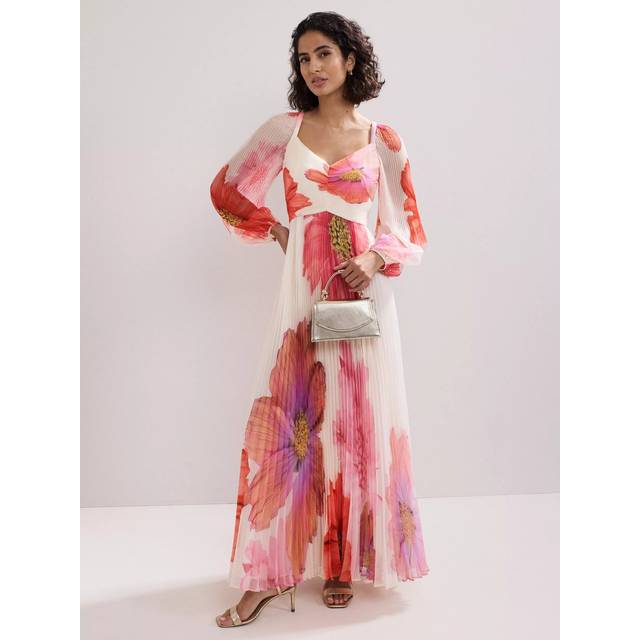 Phase Eight Reanna Pleated Floral Maxi Dress, Ivory/Multi