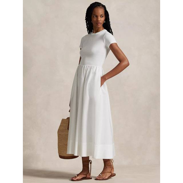 Polo Ralph Lauren A-Line Cotton-Jersey and Poplin Dress - M - White