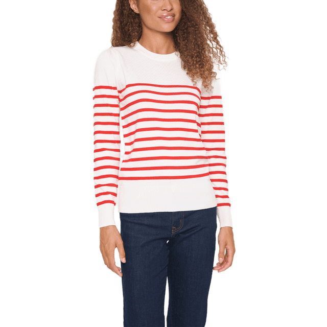 Saint Tropez, Round-neck Knitwear, female, Multicolor, XL, Striped Pullover Jumper Ice Scarlet Stripe