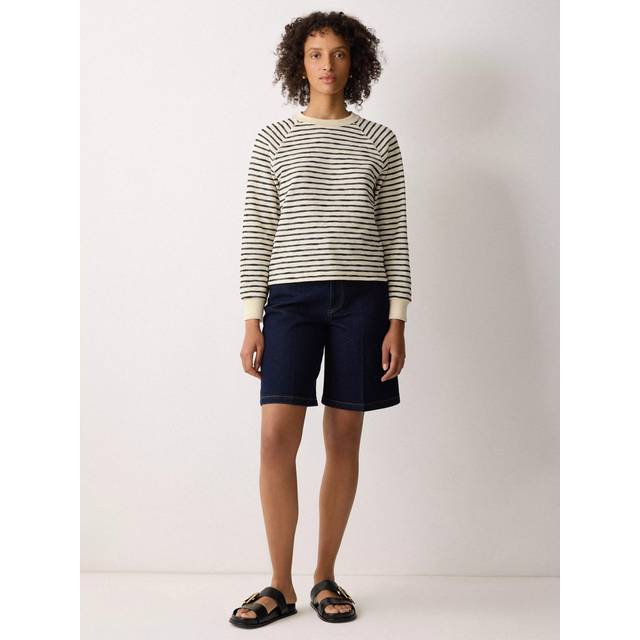 Jigsaw Stripe Textured Cotton Blend Jumper, Navy/Cream