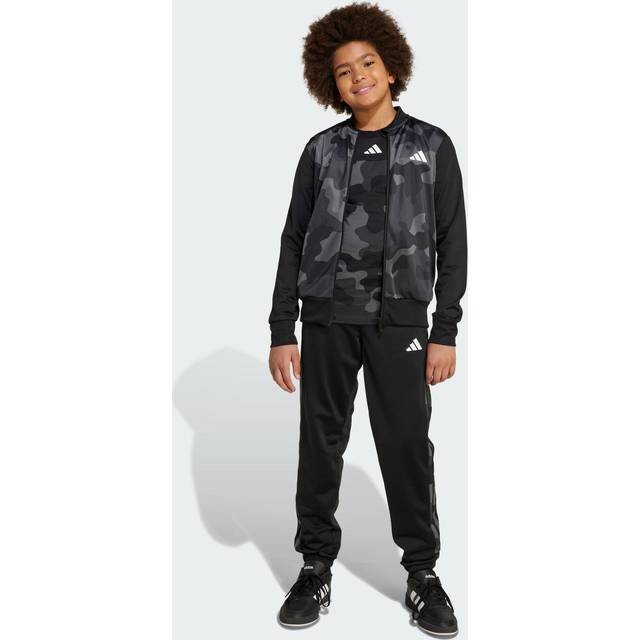 adidas Seasonal Essential Kids Camouflage Tricot 3-Stripes All Over Printed Track Suit, Black, Size 11-12 Years - 11-12 YEARS