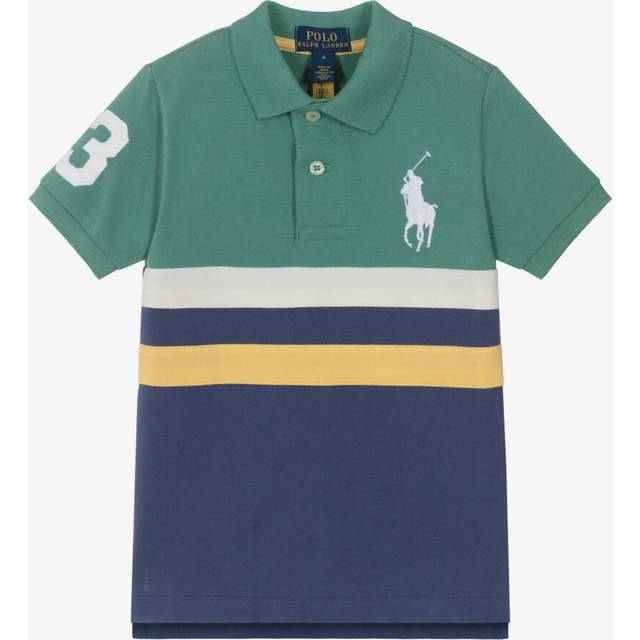 Ralph Lauren Kids' Cotton Long Sleeved Colour Block Polo Shirt, Fairway Green