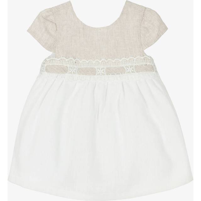 Mayoral Newborn Girls Beige & Ivory Cotton & Linen Dress - Beige/Ivory - 12 month