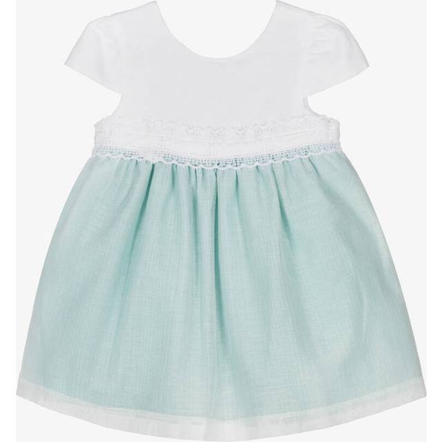 Mayoral Newborn Girls Green & White Cotton & Linen Dress - Green/White - 18 month