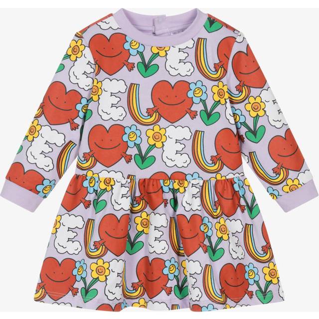 Stella Mccartney Kids Girls Purple Cotton Happy Heart Print Dress - 6 month