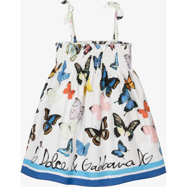 Dolce & Gabbana Girls White & Blue Cotton Butterfly Dress - Blue/White - 3 year