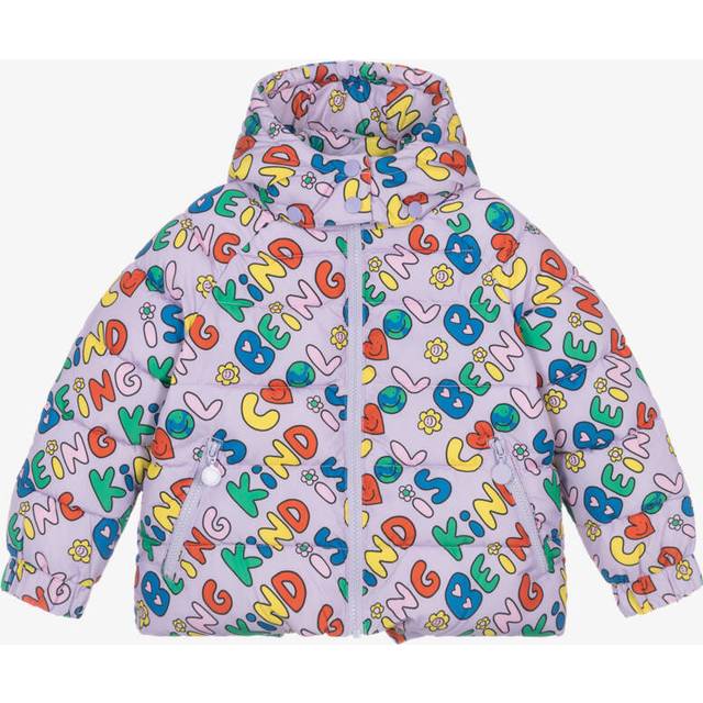 Stella Mccartney Kids Girls Lilac Hooded Puffer Jacket With Kind Is Cool Print - Purple - 10 year