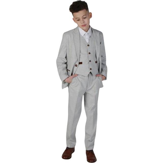 Paul andrew mark - boy's grey stone 3 piece tweed check suit