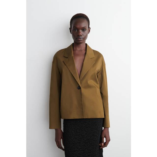 Single-Button Cotton Blazer - Beige - 36