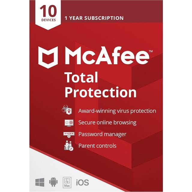 Mcafee total protection 2025 antivirus 10 pc devices 1 year (code by post)