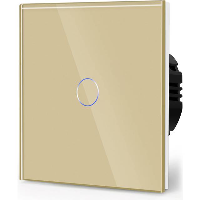 Touch Light Switch with Glass Panel,Tempered Touch Screen,Wall Switch with LED Backlight,Non-WiFi,1 Gang 1 Way,Black 86mm,1 Gang 1 Way - Gold