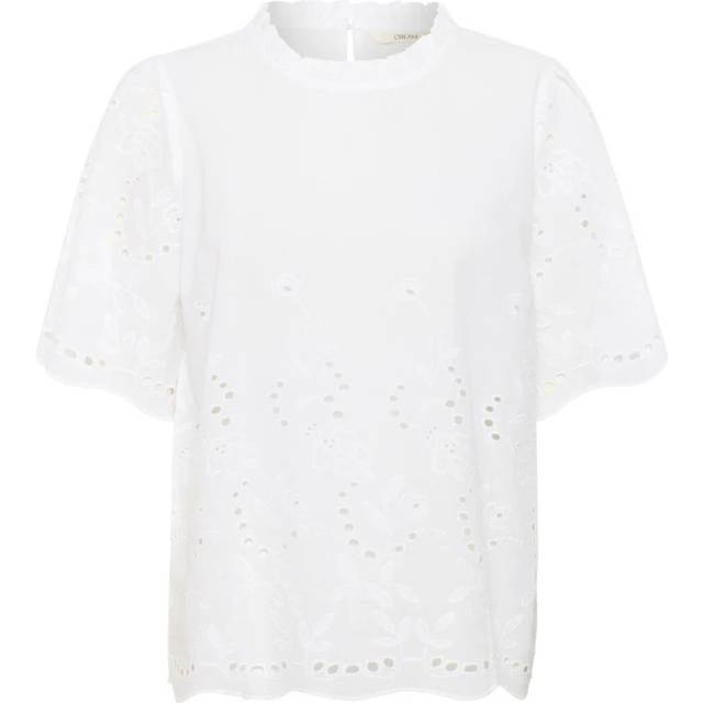 Cream, Blusar & Skjortor , Dam, L, Elegant Broderie Anglaise Blus Snövit - white (L)