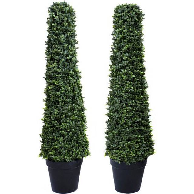 Artificial Boxwood Topiary Cone shaped Tree (Set of 2) 100cm (71cm H X 56cm W X 30.5cm D)