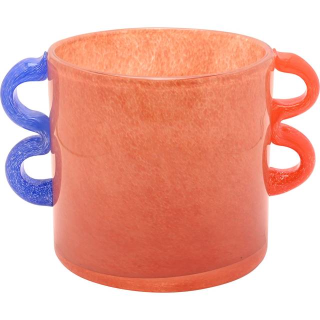 Orange Glass Vase With Wavey Handles - Blue;Orange (14.5cm H X 20.5cm W X 15.5cm D)