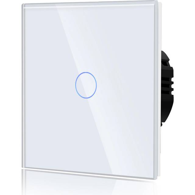 Touch Light Switch with Glass Panel,Tempered Touch Screen,Wall Switch with LED Backlight,Non-WiFi,1 Gang 1 Way,Black 86mm,1 Gang 1 Way - White