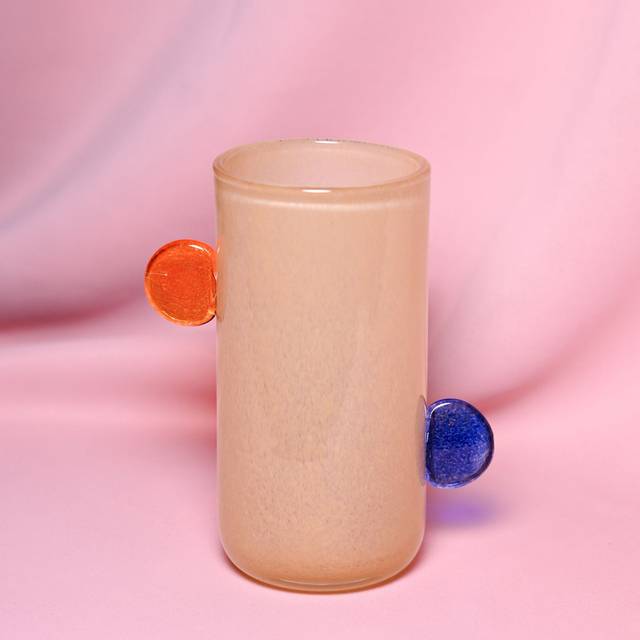 Yellow Glass Vase With Bobble Handles - Blue;Yellow;Orange (24cm H X 18cm W X 12.5cm D)