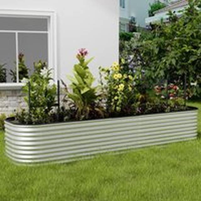 Livingandhome - 320cm Gardens Plan Oval-Shaped Galvanized Steel Raised Garden Bed