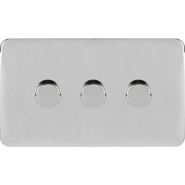 Electric Lisse Screwless Deco - 3 Gang Universal 2 Way Dimmer Light Switch, 250W/VA - Polished Chrome