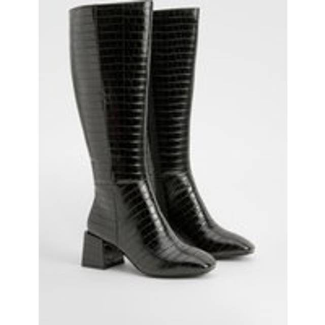 Womens Wide Fit Croc Block Knee High Boots - Black - 4, Black