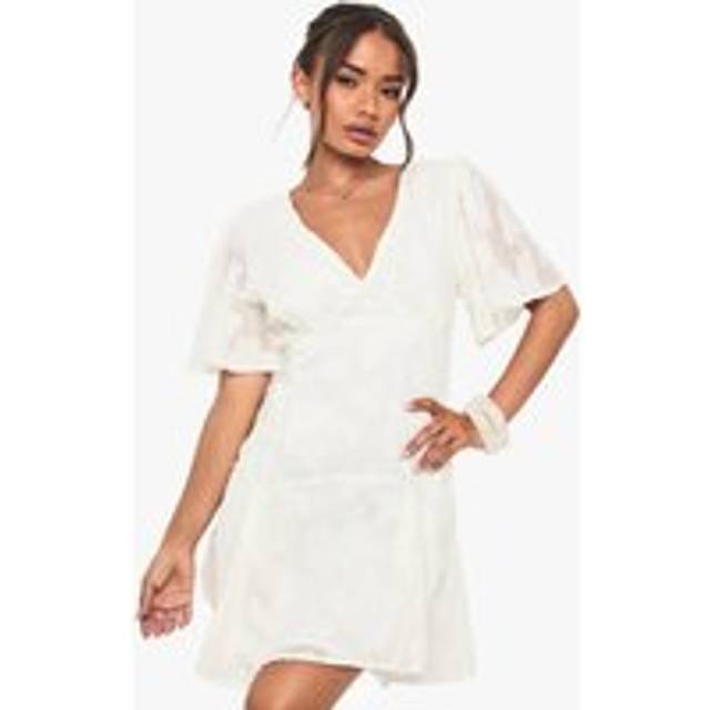 Womens Burnout Floral Angel Sleeve Mini Dress - Cream - 18