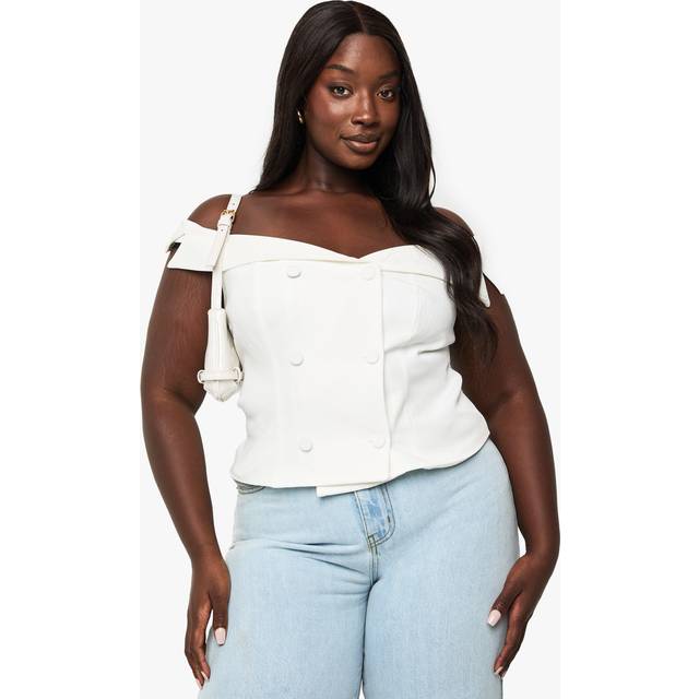 Womens Plus Occasion Tailored Off Shoulder Top - White - 20, White