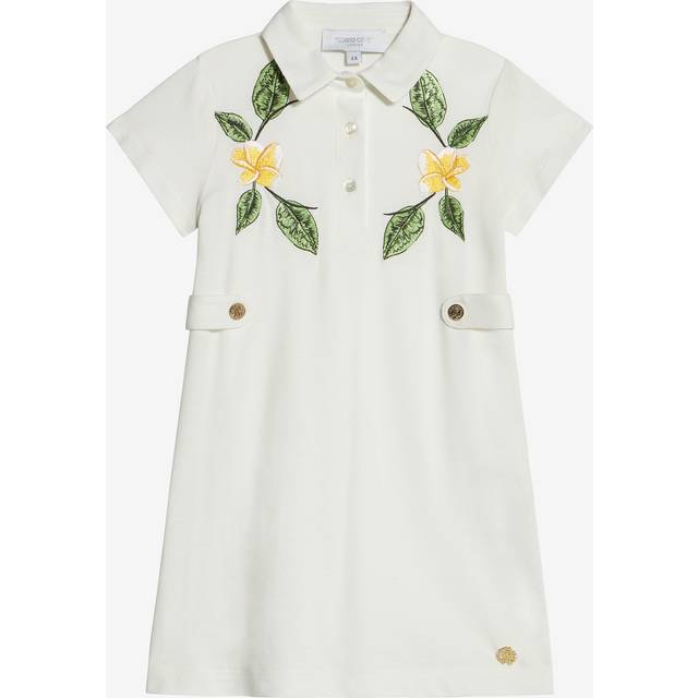 Roberto Cavalli Cotton Dress With Embroidered Flowers - Female Girls (4-16y) Milky White