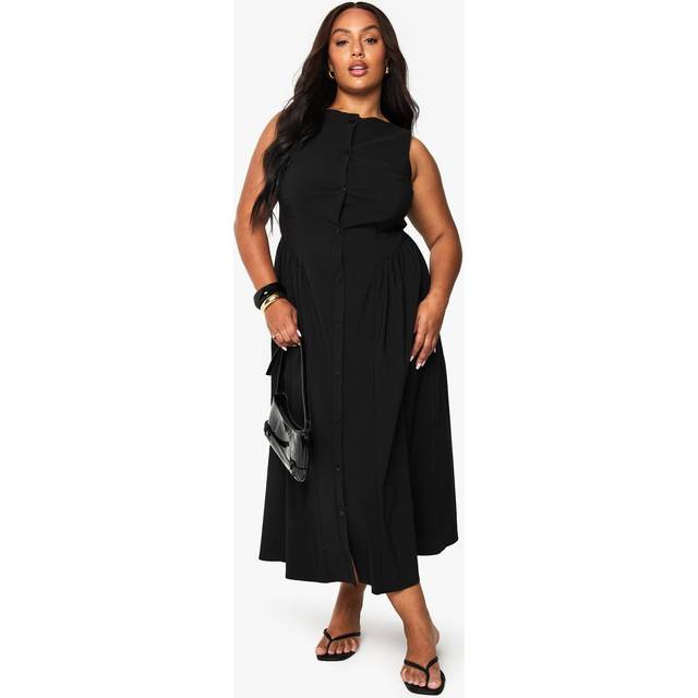 Womens Plus Button Down Midaxi Skater Dress - Black - 18, Black