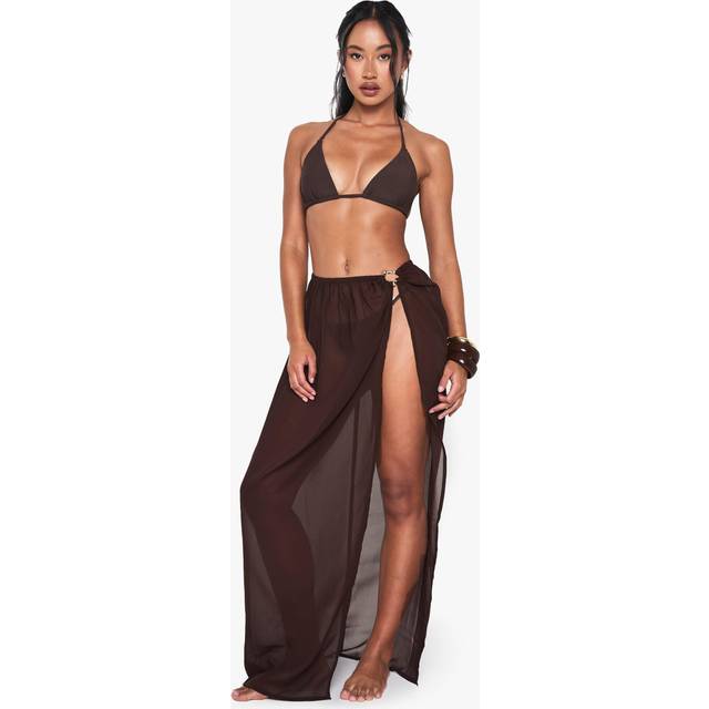 Womens Metal Trim Chiffon Maxi Sarong - Brown - S, Brown