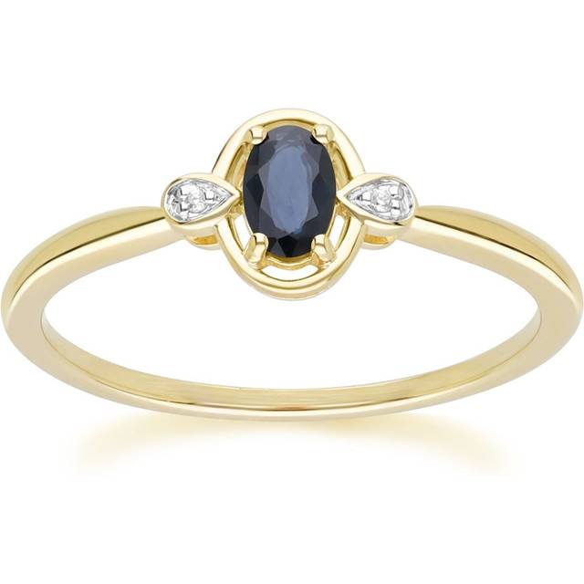 Classic Oval Sapphire & Round Diamond Ring In 9ct Yellow Gold