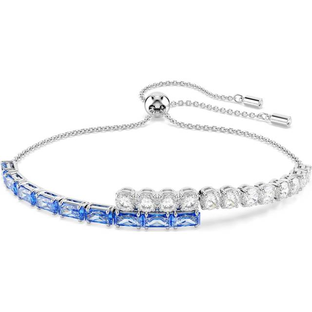 Matrix Tennis bracelet, Mixed cuts, Blue, Rhodium plated - OS