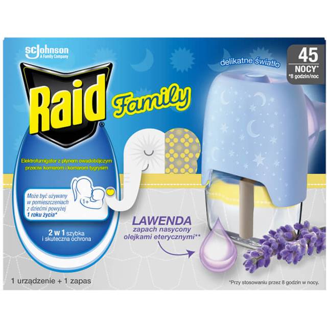 Raid® family electric steam cleaner with insecticidal liquid - lavender 27ml