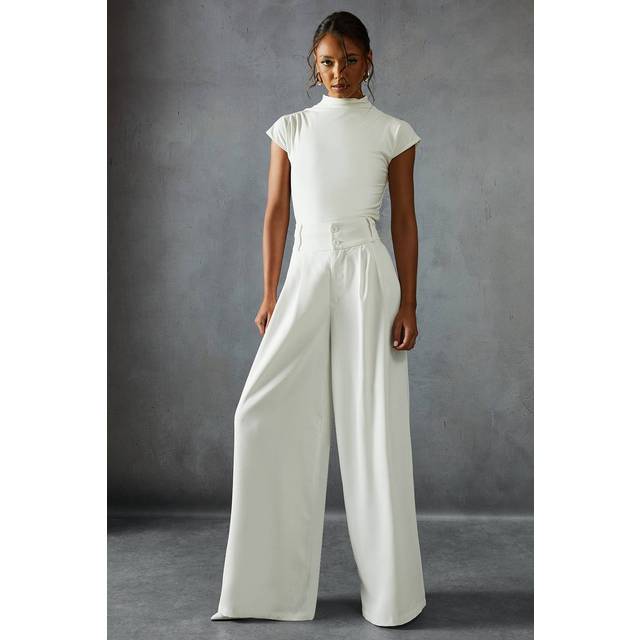 Misspap ivory wide leg trousers womens going out trousers