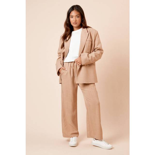 Womens Petite Elasticated Waist Wide Leg Stripe Trouser - Camel - 12