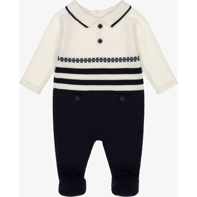 Dr. Kid Boys Ivory & Blue Knit Babygrow - Blue/Ivory - 6 month
