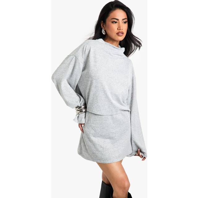 Womens Brushed Melange High Neck Long Sleeve Top - Grey - 12, Grey