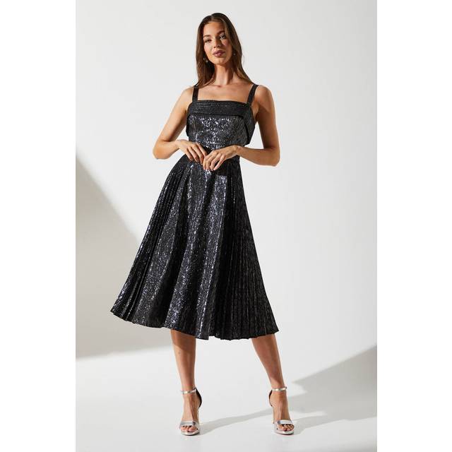 Sparkle Jacquard Midi Wedding Guest Dress - Black - 18