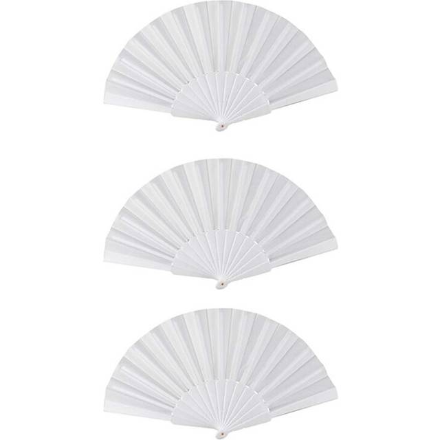 3X Plastic Fabric Hand Foldable Fan for Ladies Men White